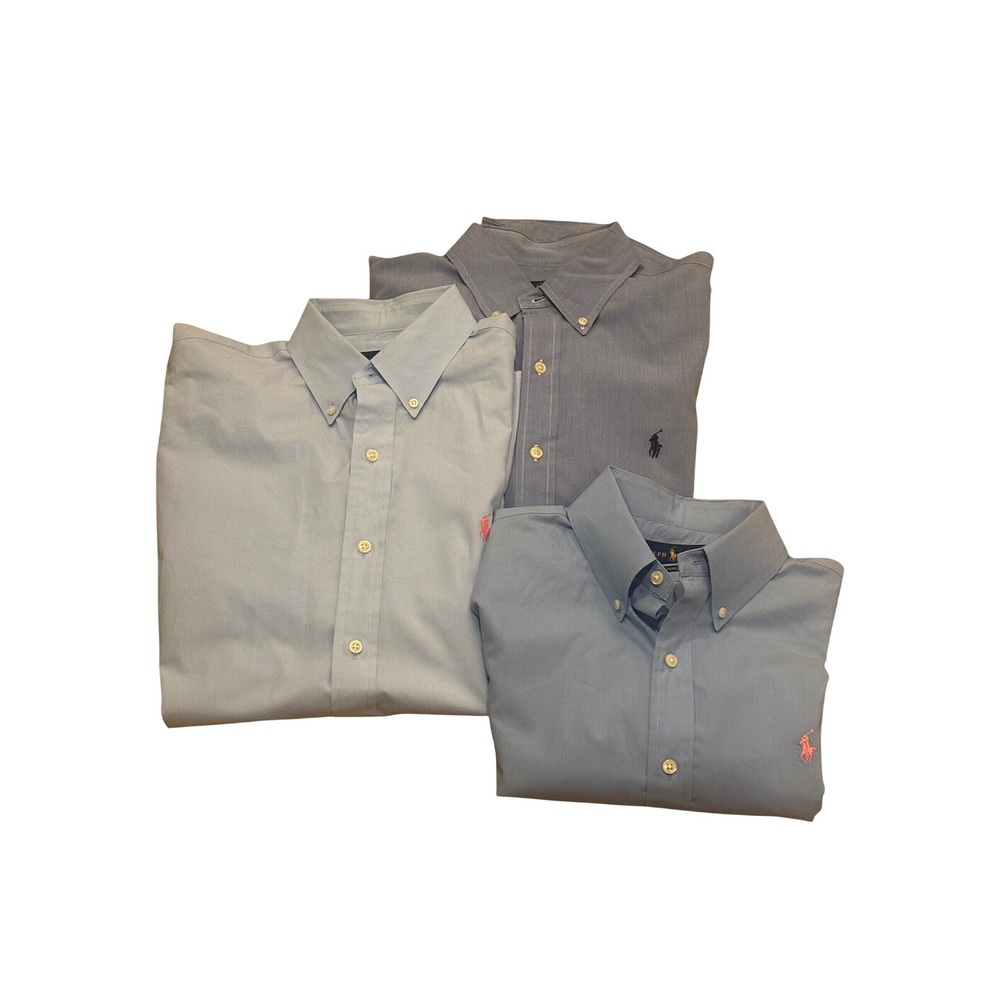 Lot of 3 Ralph Lauren 3 Shades Of Blue Button Down L/S Shirt Medium Pony Logo